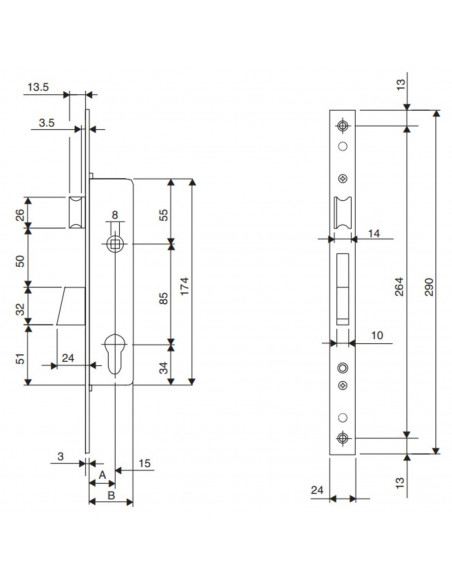 Monopoint À Larder Profil Étroit Iseo Pêne Dormant Demi-Tour Electra