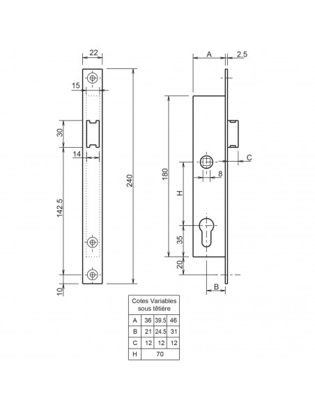 Serrure Monopoint À Larder Profil Étroit Bec De Cane Européen Metalux Série 9