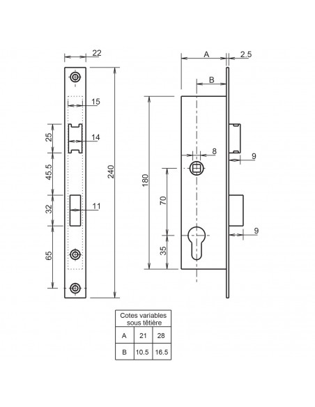 Serrure Monopoint À Larder Metalux Profil Étroit Pêne Dormant Demi-Tour Série 7