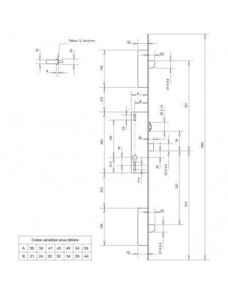 Serrure 3 Points U8 Metalux Pêne Dormant À Rouleau