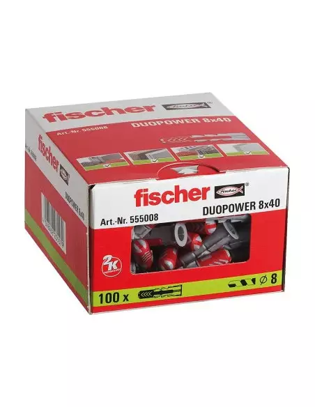 Boite Cheville Bi-Matière Duopower 8 X 40 Fischer Sans Vis-100/Bte