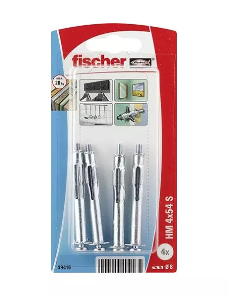 Blister Cheville Métallique Pour Corps Creux Hm 4 X 54 S Fischer Avec Vis Métrique