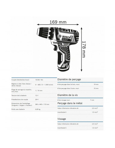 Perceuse Visseuse Bosch Gsr 12v-15 2x2ah L-Boxx