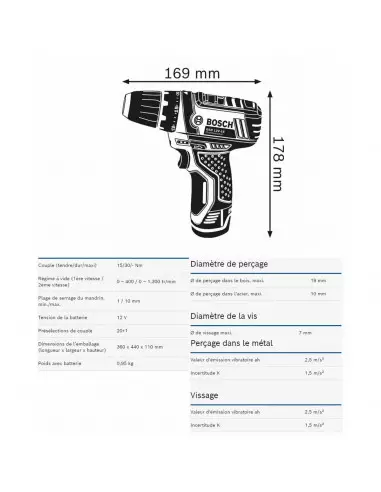 Perceuse Visseuse Bosch Gsr 12v-15 2x2ah L-Boxx