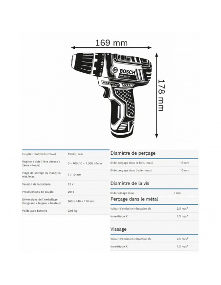 Perceuse Visseuse Bosch Gsr 12v-15 2x2ah L-Boxx