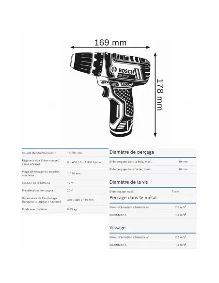 Perceuse Visseuse Bosch Gsr 12v-15 2x2ah L-Boxx