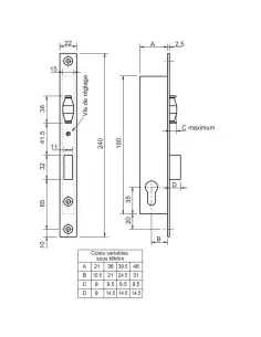 Serrure Monopoint À Larder Profil Étroit Metalux Pêne... 2