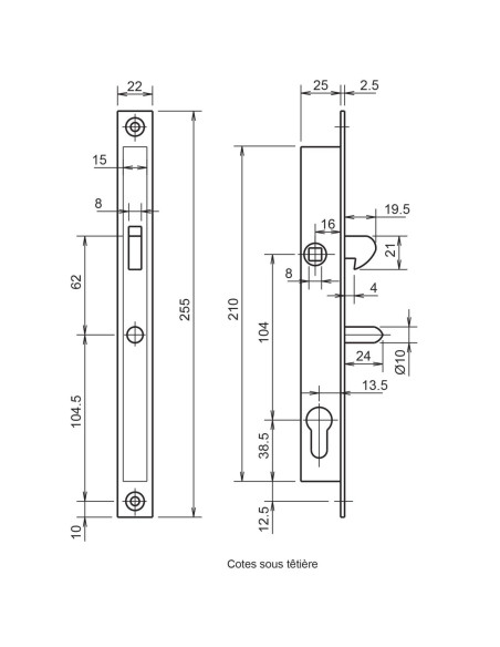 Serrure Monopoint À Larder Profil Étroit À Mentonnet À Cylindre Européen Metalux Série 28 - 29